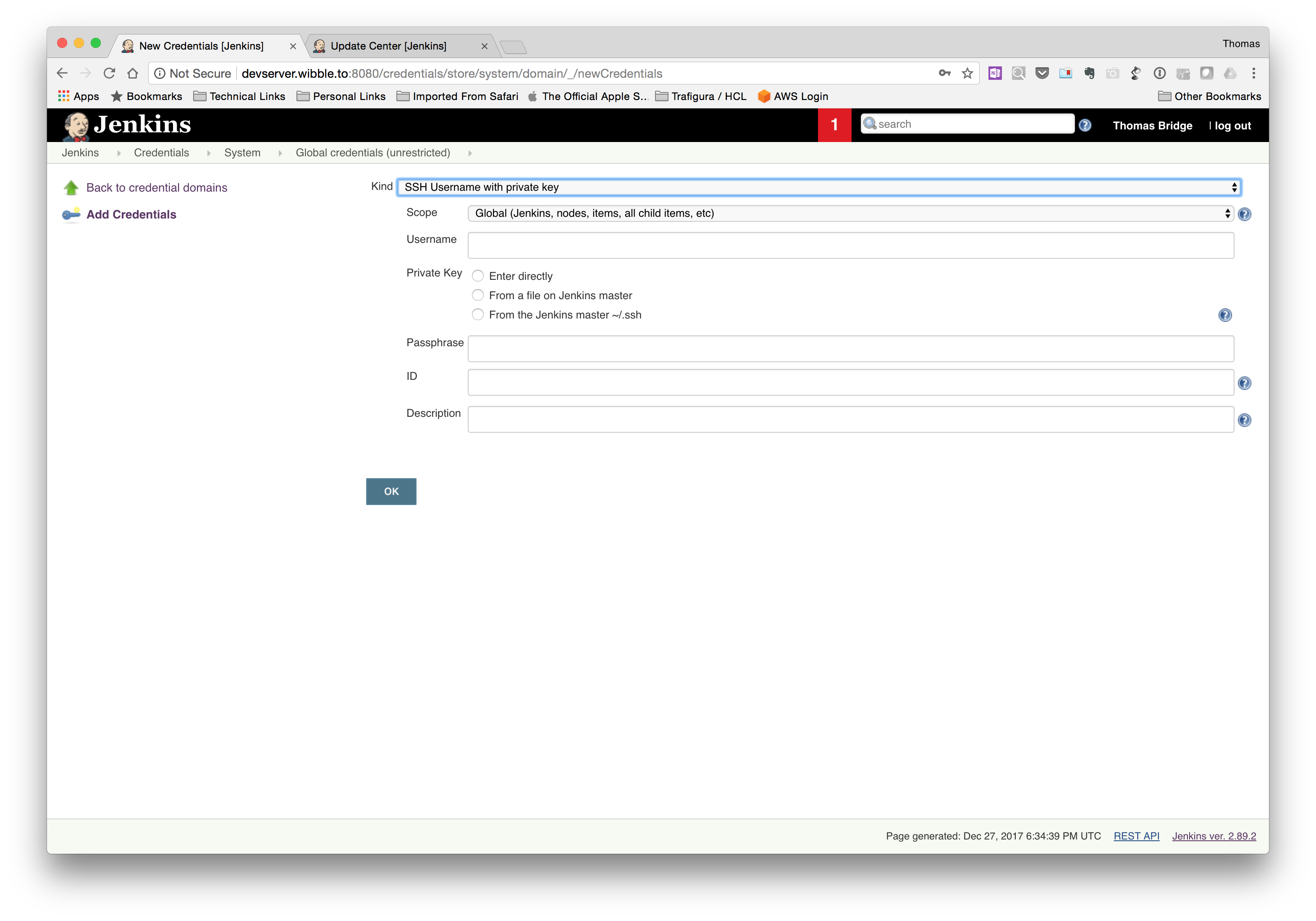 Credentials Setup page